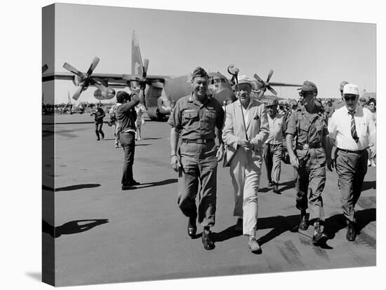 Bob Hope, Walks with Generals at Pleiku Air Base, South Vietnam, Dec. 19, 1966-null-Stretched Canvas