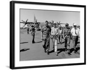 Bob Hope, Walks with Generals at Pleiku Air Base, South Vietnam, Dec. 19, 1966-null-Framed Photo