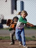Little Girl Playing Softball-Bob Winsett-Stretched Canvas