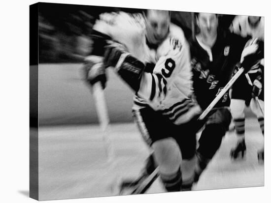 Bobby Hull No.9 in Action During Game Between Chicago Black Hawks and NY Rangers-Art Rickerby-Stretched Canvas