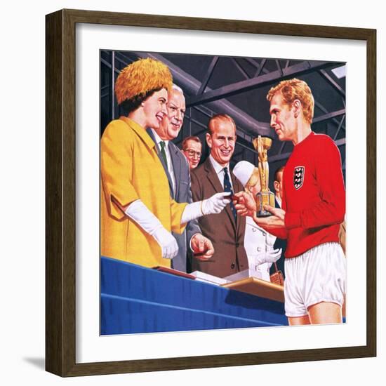 Bobby Moore Collecting the Football World Cup Trophy in 1966-John Keay-Framed Giclee Print