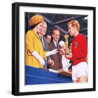 Bobby Moore Collecting the Football World Cup Trophy in 1966-John Keay-Framed Giclee Print