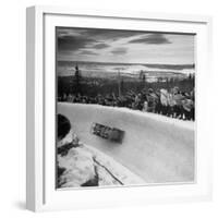 Bobsled Racing by on a Big Vendleboe Curve During the Winter Olympics-Nat Farbman-Framed Premium Photographic Print