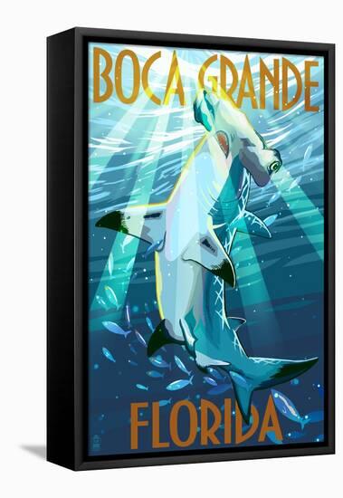 Boca Grande, Florida - Hammerhead Shark-Lantern Press-Framed Stretched Canvas