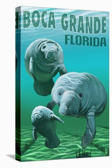 Boca Grande, Florida - Manatees-Lantern Press-Stretched Canvas