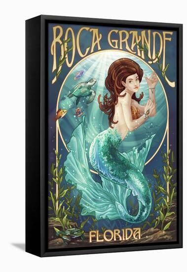 Boca Grande, Florida - Mermaid-Lantern Press-Framed Stretched Canvas