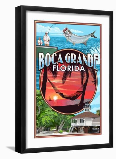 Boca Grande, Florida - Montage-Lantern Press-Framed Art Print