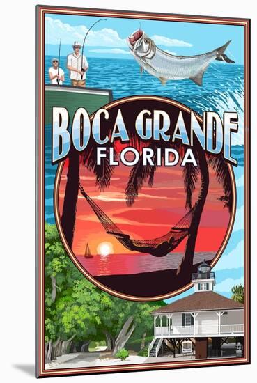 Boca Grande, Florida - Montage-Lantern Press-Mounted Art Print