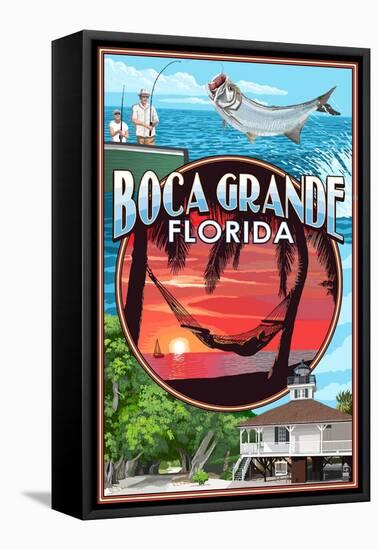 Boca Grande, Florida - Montage-Lantern Press-Framed Stretched Canvas