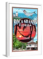 Boca Grande, Florida - Montage-Lantern Press-Framed Art Print