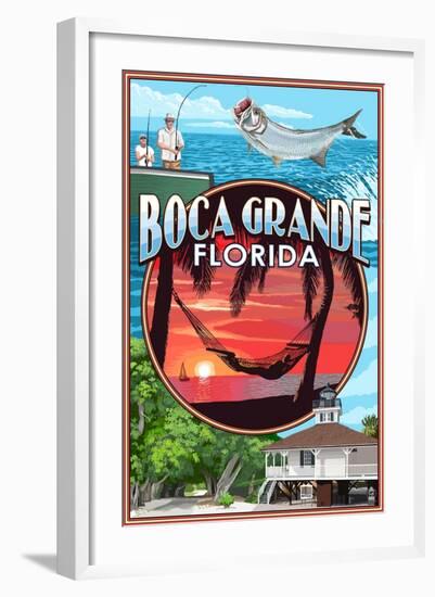 Boca Grande, Florida - Montage-Lantern Press-Framed Art Print