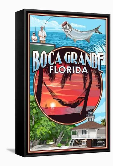 Boca Grande, Florida - Montage-Lantern Press-Framed Stretched Canvas