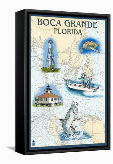 Boca Grande, Florida - Nautical Chart-Lantern Press-Framed Stretched Canvas