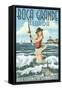 Boca Grande, Florida - Pinup Girl Fishing-Lantern Press-Framed Stretched Canvas