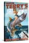 Boca Grande, Florida - Pinup Girl Tarpon Fishing-Lantern Press-Stretched Canvas