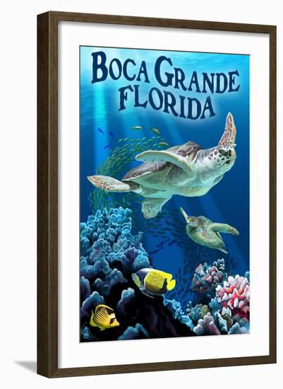 Boca Grande, Florida - Sea Turtle Fishing-Lantern Press-Framed Art Print