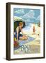 Boca Grande, Florida - Woman and Beach Scene-Lantern Press-Framed Art Print