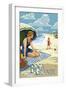 Boca Grande, Florida - Woman and Beach Scene-Lantern Press-Framed Art Print