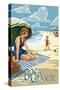 Boca Grande, Florida - Woman and Beach Scene-Lantern Press-Stretched Canvas