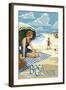 Boca Grande, Florida - Woman and Beach Scene-Lantern Press-Framed Art Print