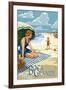 Boca Grande, Florida - Woman and Beach Scene-Lantern Press-Framed Art Print
