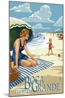 Boca Grande, Florida - Woman and Beach Scene-Lantern Press-Mounted Art Print