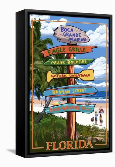 Boca Grande Marina, Florida - Destination Signpost-Lantern Press-Framed Stretched Canvas