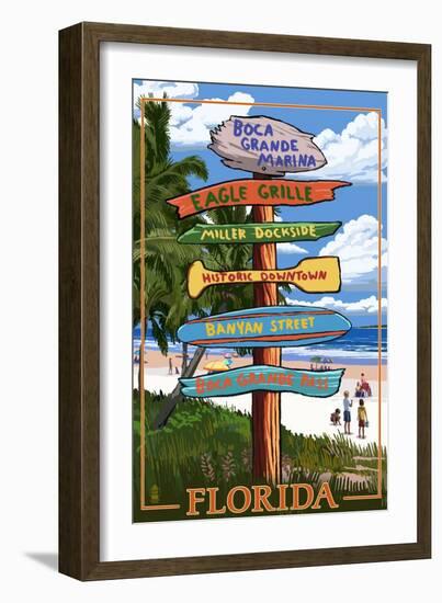 Boca Grande Marina, Florida - Destination Signpost-Lantern Press-Framed Art Print