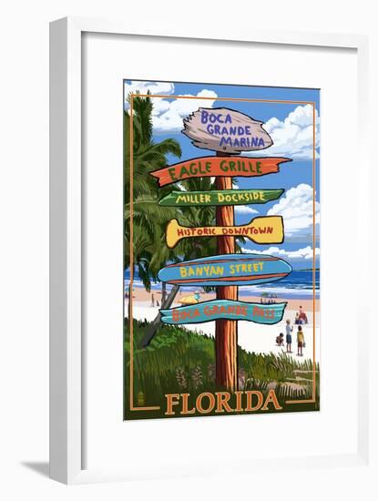 Boca Grande Marina, Florida - Destination Signpost-Lantern Press-Framed Art Print