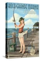 Boca Grande Marina, Florida - Pinup Girl Fishing-Lantern Press-Stretched Canvas