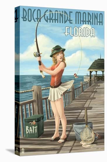 Boca Grande Marina, Florida - Pinup Girl Fishing-Lantern Press-Stretched Canvas