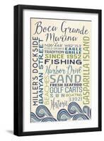 Boca Grande Marina, Florida - Typography with Waves-Lantern Press-Framed Art Print