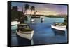 Boca Raton, Florida - Deep Sea Fishing Fleet Scene-Lantern Press-Framed Stretched Canvas