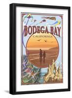 Bodega Bay, California - Beach Montage-Lantern Press-Framed Art Print