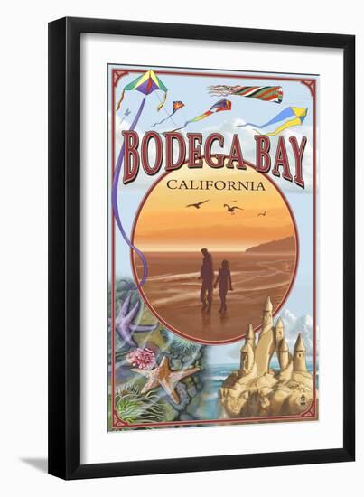 Bodega Bay, California - Beach Montage-Lantern Press-Framed Art Print