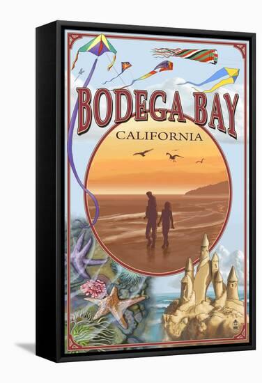 Bodega Bay, California - Beach Montage-Lantern Press-Framed Stretched Canvas