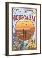 Bodega Bay, California - Beach Montage-Lantern Press-Framed Art Print