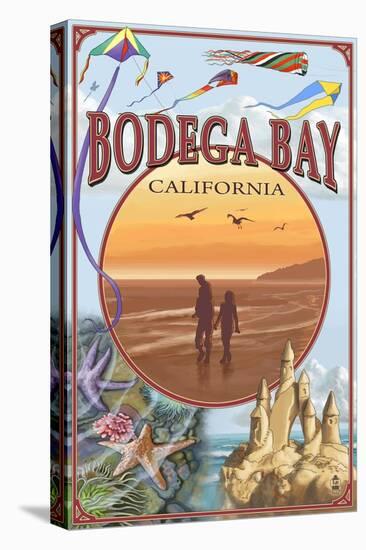 Bodega Bay, California - Beach Montage-Lantern Press-Stretched Canvas