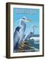 Bodega Bay, California - Blue Heron-Lantern Press-Framed Art Print