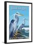 Bodega Bay, California - Blue Heron-Lantern Press-Framed Art Print