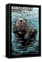 Bodega Bay, California - Sea Otter - Scratchboard-Lantern Press-Framed Stretched Canvas