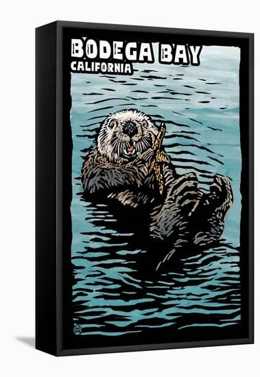 Bodega Bay, California - Sea Otter - Scratchboard-Lantern Press-Framed Stretched Canvas