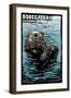 Bodega Bay, California - Sea Otter - Scratchboard-Lantern Press-Framed Art Print