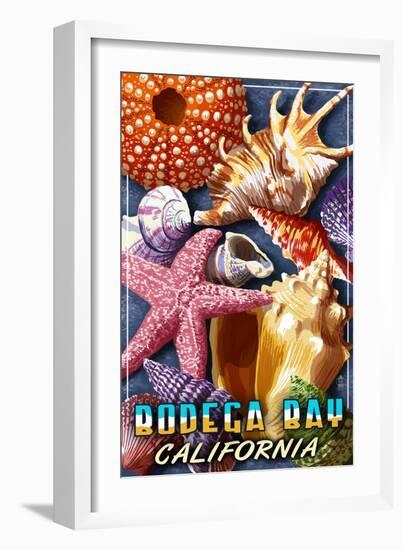 Bodega Bay, California - Shell Montage-Lantern Press-Framed Art Print