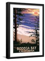 Bodega Bay, California - Sunset and Beach-Lantern Press-Framed Art Print