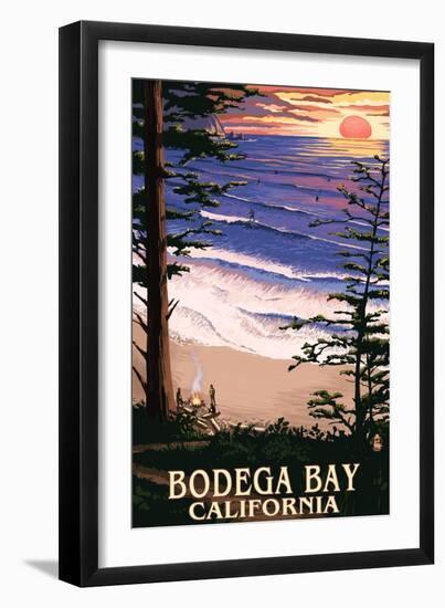 Bodega Bay, California - Sunset and Beach-Lantern Press-Framed Art Print