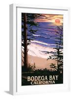 Bodega Bay, California - Sunset and Beach-Lantern Press-Framed Art Print