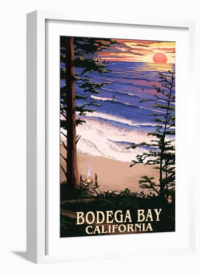 Bodega Bay, California - Sunset and Beach-Lantern Press-Framed Art Print