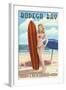 Bodega Bay, California - Surfer Pinup-Lantern Press-Framed Art Print