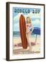 Bodega Bay, California - Surfer Pinup-Lantern Press-Framed Art Print